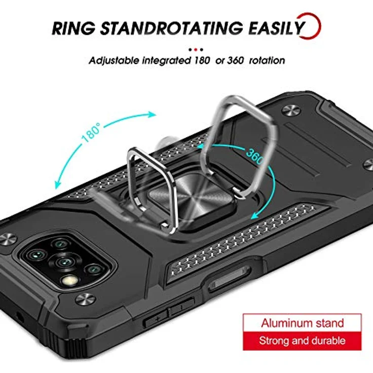 LeYi Hülle für Xiaomi Poco X3 Pro/NFC, 360 Grad Ring Halter, Militär Standard Schutz, Silikon Bumper Cover Case, Schwarz, mit Panzerglas Schutzfolie (2 Stück) – Bild 5