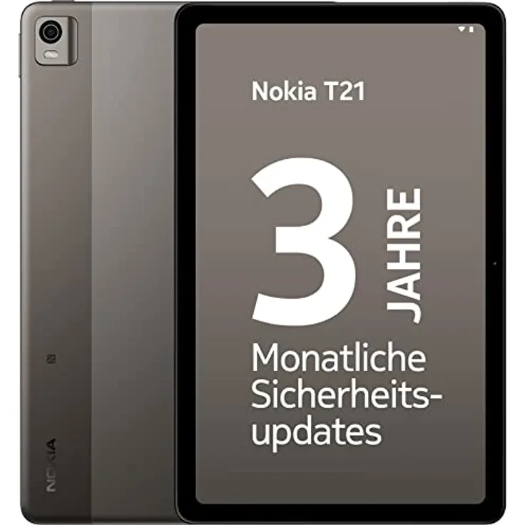 Nokia T21 Android 12 LTE Tablet mit 10.36" Bildschirm, 4/64GB Speicher, IP52 Zertifizierung, 18W Fast Charging, 3 Tage Batterie Laufzeit und 3 Jahre monatliche Sicherheitsupdates – Grau