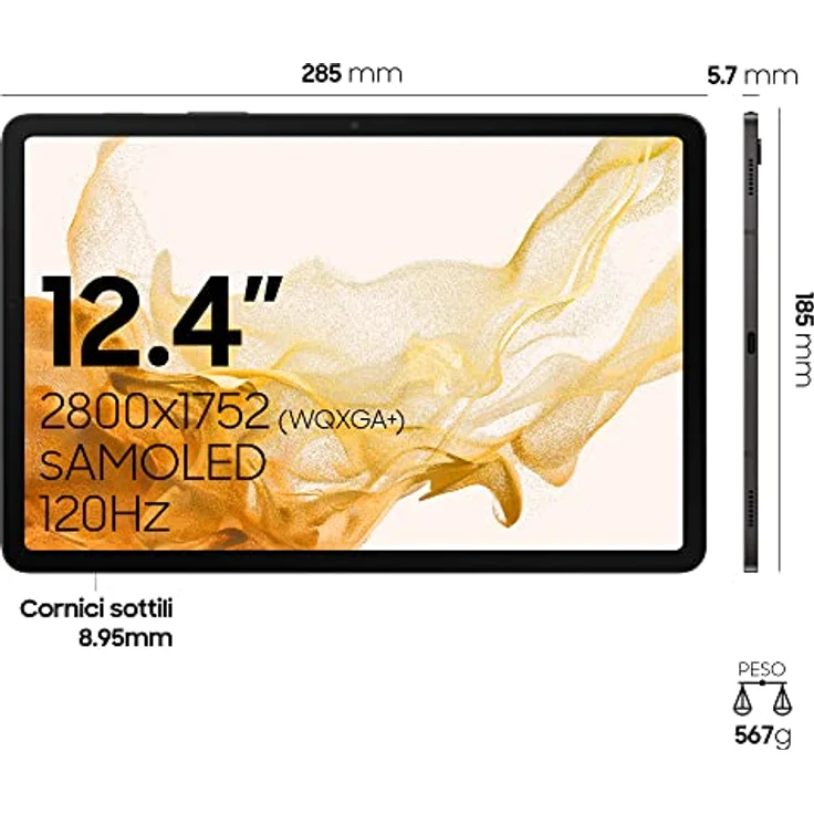 Samsung Galaxy Tab S8+ SM-X800 128 GB 31.5 cm (12.4) Qualcomm Snapdragon 8 GB Wi-Fi 6 (802.11ax) Android 12 Graphite – Bild 2