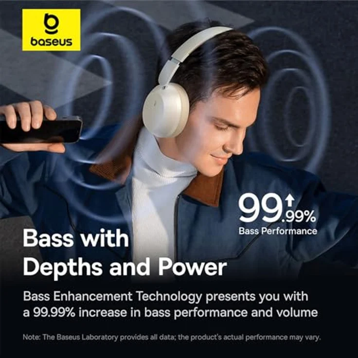 Baseus Bass 35 Max, Kopfhörer kabelgebunden & kabellos, Bluetooth V5.3, 50 Stunden Akkulaufzeit, Beige – Bild 9