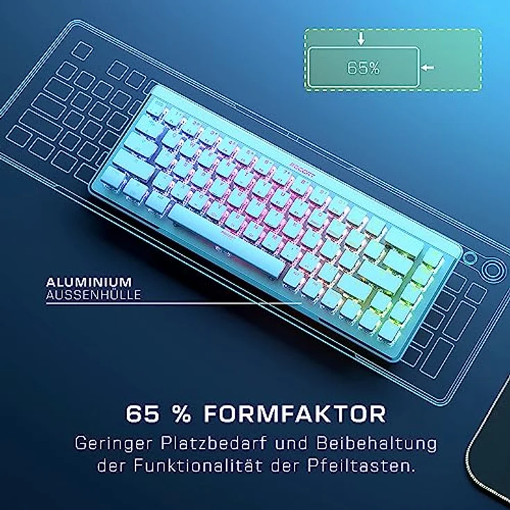 Roccat Vulcan II Mini Air – 65 Prozent wireless optische mechanische Gaming-Tastatur, anpassbare RGB-Beleuchtung, abnehmbares Kabel, TITAN II Linear Schalter, Aluminiumplatte, Weiß – Bild 2