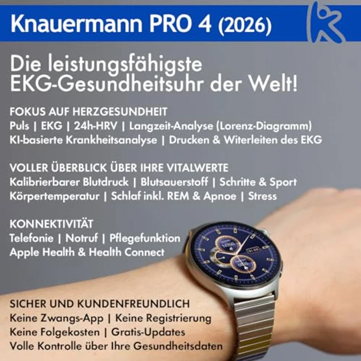 Knauermann PRO 4 (2026) 47 mm, Smartwatch mit AMOLED-Display, 75 Sportmodi, 30 Tage Akkulaufzeit, Gesundheitsfunktionen und Telefonie – Bild 4