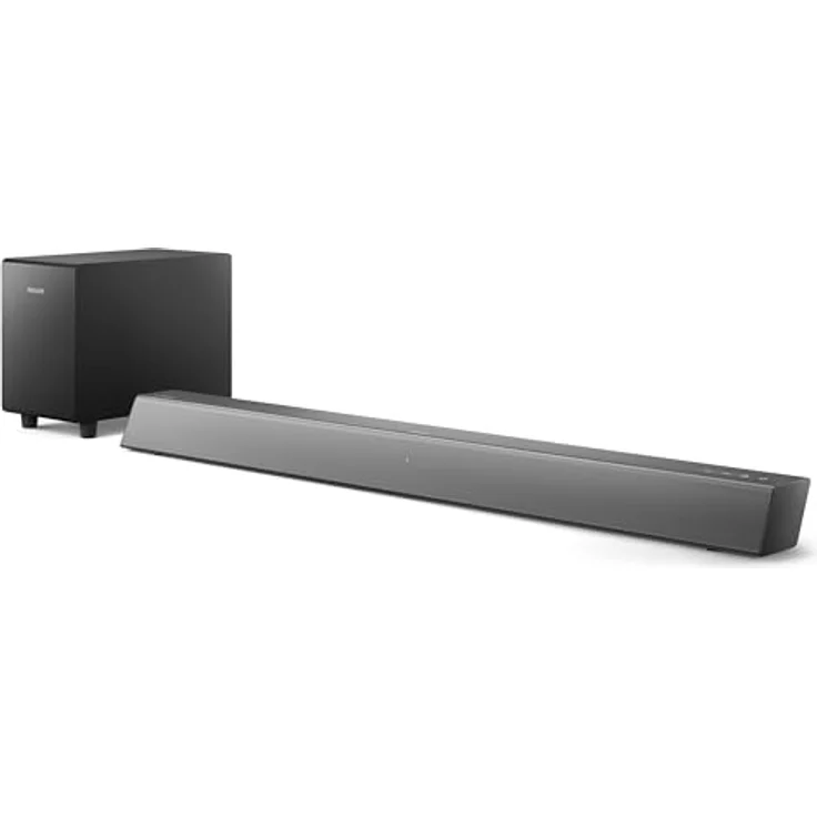 Philips TAB5308/10 Soundbar 2.1 mit kabellosem Subwoofer | 140 W | 4,5" Woofer | 4 EQ-Modi | HDMI ARC | Audio In | Optischer Eingang | Kompakt | Fernbedienung | Wandhalterungen | Dunkelgrau – Bild 1