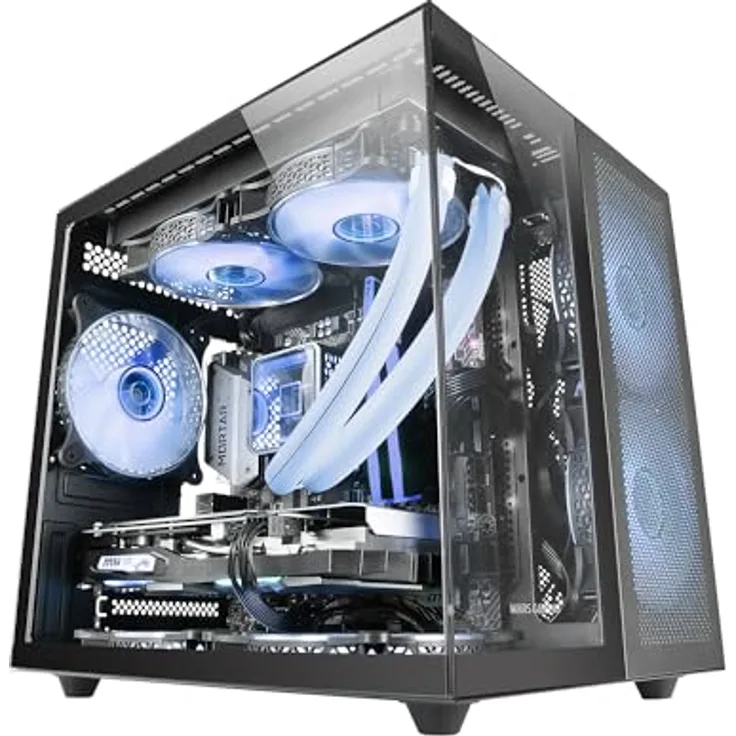 Mars Gaming MC-Nova, Micro ATX PC-Gehäuse mit Doppelpanel-Design aus gehärtetem Glas, schwarz, bis zu 7 Lüfter und Flüssigkeitskühlung bis 240 mm