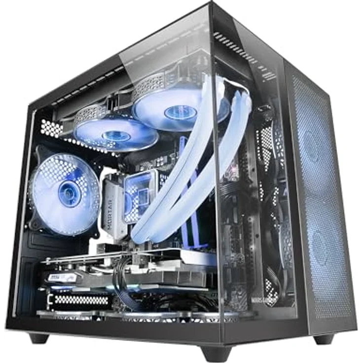 Mars Gaming MC-Nova, Micro ATX PC-Gehäuse mit Doppelpanel-Design aus gehärtetem Glas, schwarz, bis zu 7 Lüfter und Flüssigkeitskühlung bis 240 mm – Bild 1