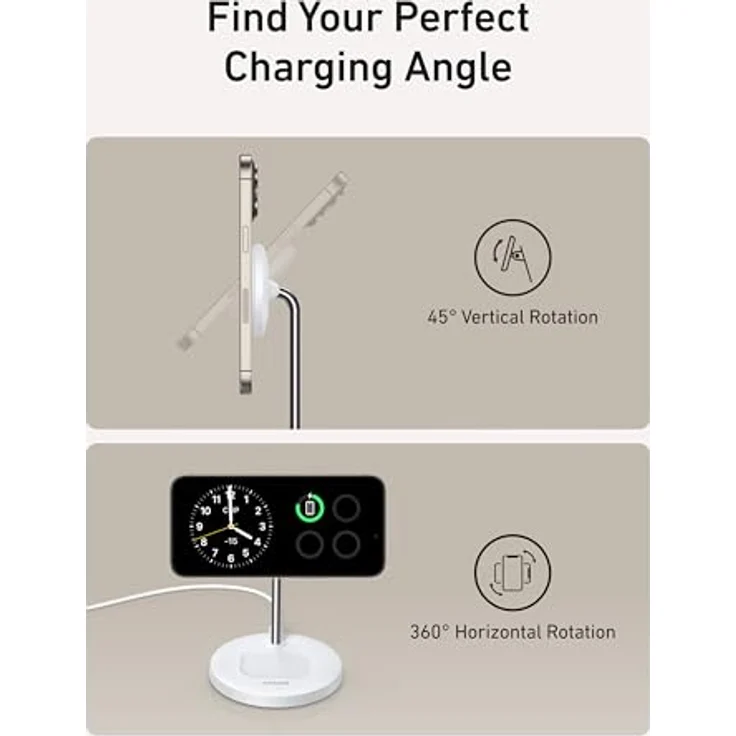 Anker MagGo Wireless Ladegerät 2-in-1 Ständer, 15W Hochgeschwindigkeitsladung, Qi2 zertifiziert, faltbar, Weiß – Bild 5