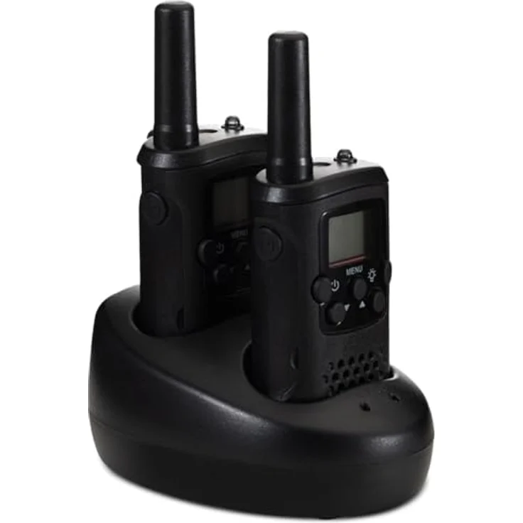 Casativo 4er-Set Akku-PMR-Funkgerät, Walkie Talkie mit 10 km Reichweite, 8 Kanäle, Gürtelclip, Taschenlampe, Ladestation, 8 Stunden Sprechzeit – Bild 6