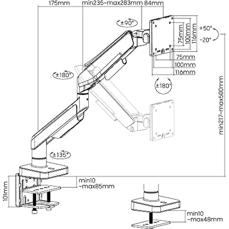 HALTERUNGSPROFI Monitor-Halterung bis 49 Zoll 20kg mit Gasdruckfeder VESA 75x75 100x100 Schwarz - Extra stark & flexibel von HALTERUNGSPROFI – Bild 3
