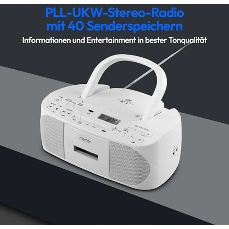 MEDION LIFE E64070 Stereo Sound System Boombox tragbar CD MP3 Player USB weiß – Bild 3