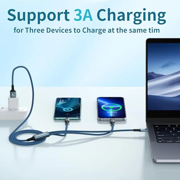 GIANAC Multi USB Kabel 3 in 1, 2 Stück, 0.5m, Schnellladekabel mit Micro USB, USB C und Lightning, kompatibel mit iPhone, Android, Blau & Grau – Bild 4