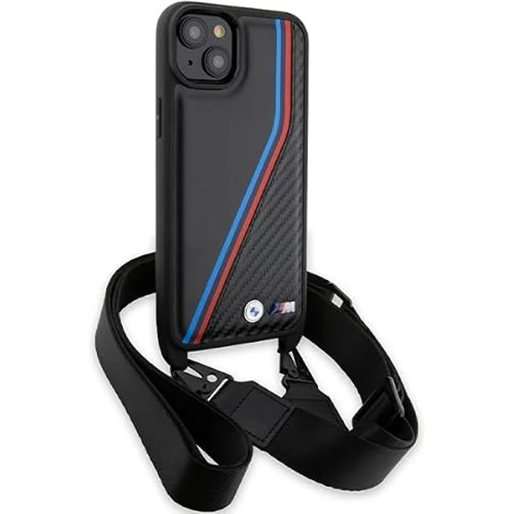 BMW M Edition Carbon Tricolor Lines & Strap Hülle für iPhone 15 / 14 / 13 - Schwarz, sportliches Design, exzellenter Schutz – Bild 3