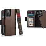 Twelve South BookBook für iPhone 14 Plus | MagSafe Kompatible Vollnarbenleder Wallet Case mit Display-Ständer + Abnehmbare Stand-Alone-Leder-Akzenthülle, Braun