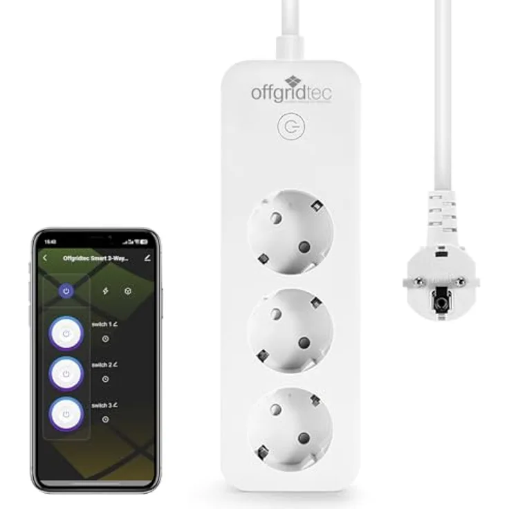 Offgridtec Smart WiFi Steckdosenleiste 3-fach, App-gesteuert, Echtzeit-Energieüberwachung, Timer & Szenen, Alexa/Google Home kompatibel, 16A/3520W, 1,8 m Kabel