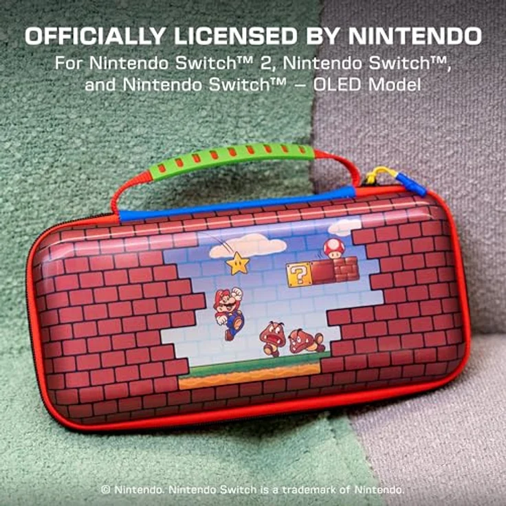 Turtle Beach PlayTrek Etui Mario Bricks, Offiziell von Nintendo lizenziertes Reiseetui mit robustem Schutz, passend für Nintendo Switch 2, Nintendo Switch und OLED-Modell, gepolsterte Innenklappe, Zubehöraufbewahrung – Bild 2