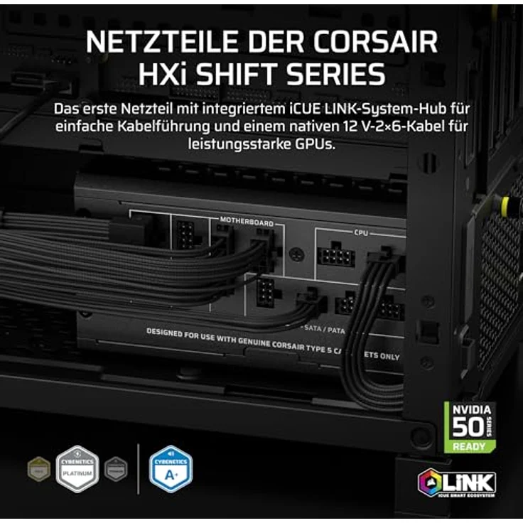 Corsair HX1000i, 1000 W vollmodulares PC-Netzteil mit 80 PLUS Platinum-Zertifizierung, Schwarz – Bild 2