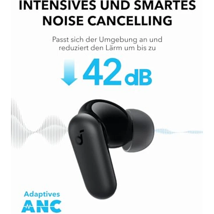 Anker Soundcore P30i Schwarz (ANC, 40 h), Kopfhörer mit adaptiver aktiver Geräuschunterdrückung und lange Akkulaufzeit – Bild 3