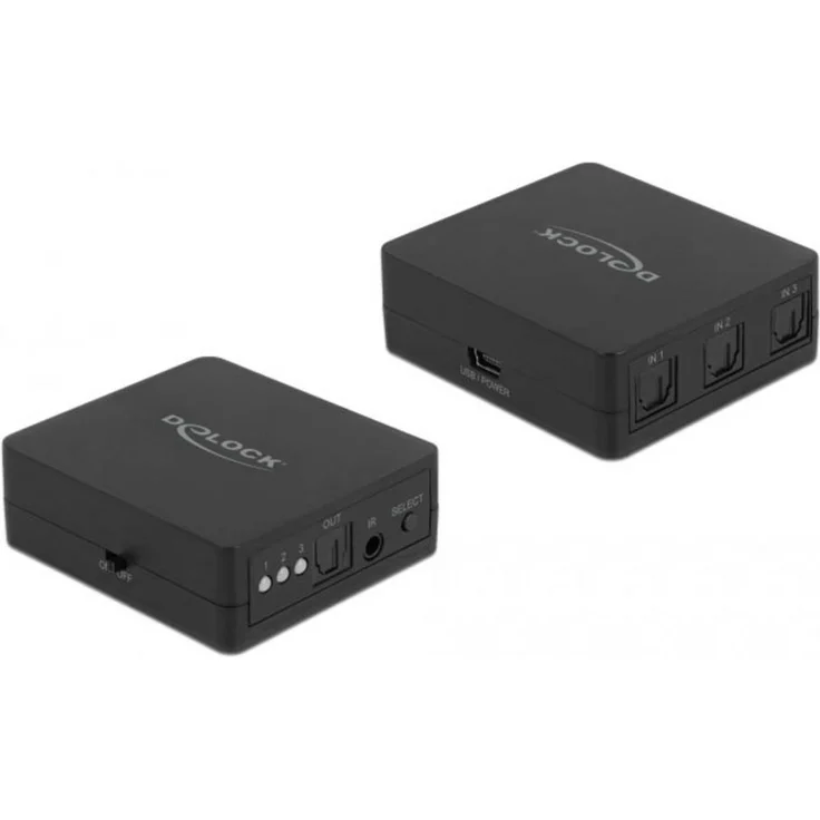 Delock 63395 Toslink-Switch, 3-Port Audio-Umschalter mit HD Audio-Unterstützung und IR-Fernbedienung