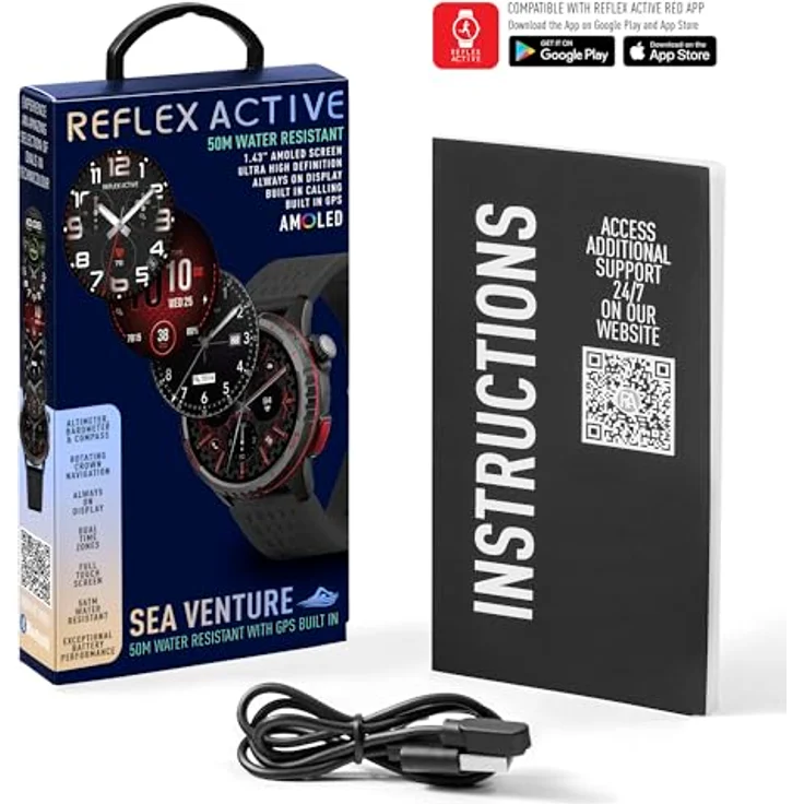 Reflex Active SEA VENTURE 400 R, 50m schwimmfeste AMOLED GPS Smartwatch mit schwarzem Armband, Unisize – Bild 8