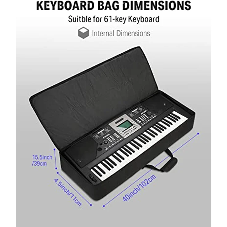 Donner Keyboardtasche 61 Tasten, 104 x 41 x 13 cm wasserdichte Keyboard Tasche 10 mm Dicke Polsterung Gepolstert Gig Bag, Schwarz – Bild 5