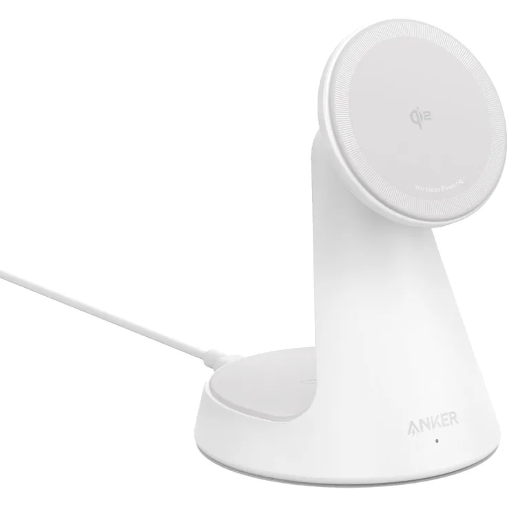 Anker MagGo Kabelloses Ladegerät (2-in-1 Ladedock) mit 15W Qi2 Turbo Charging und verstellbarem Kopf, Aurora White