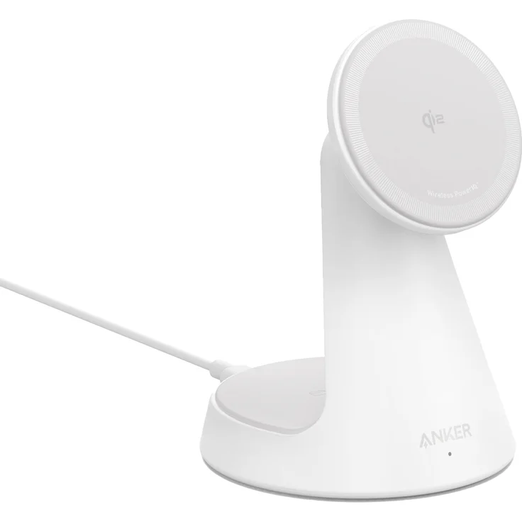 Anker MagGo Kabelloses Ladegerät (2-in-1 Ladedock) mit 15W Qi2 Turbo Charging und verstellbarem Kopf, Aurora White