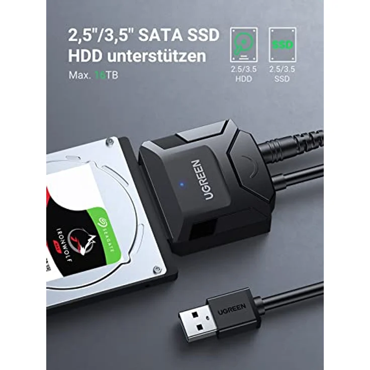 UGREEN USB 3.0 auf SATA Kabel UASP USB SATA Kabel USB 3.0 SATA Kabel Festplatten Dockingstation für 2,5"/3.5" SATA I II III Festplatten Laufwerke HDD/SSD mit 12V/2A EU Netzadapter - Schnelle Datenübertragung bis zu 6Gbps – Bild 4