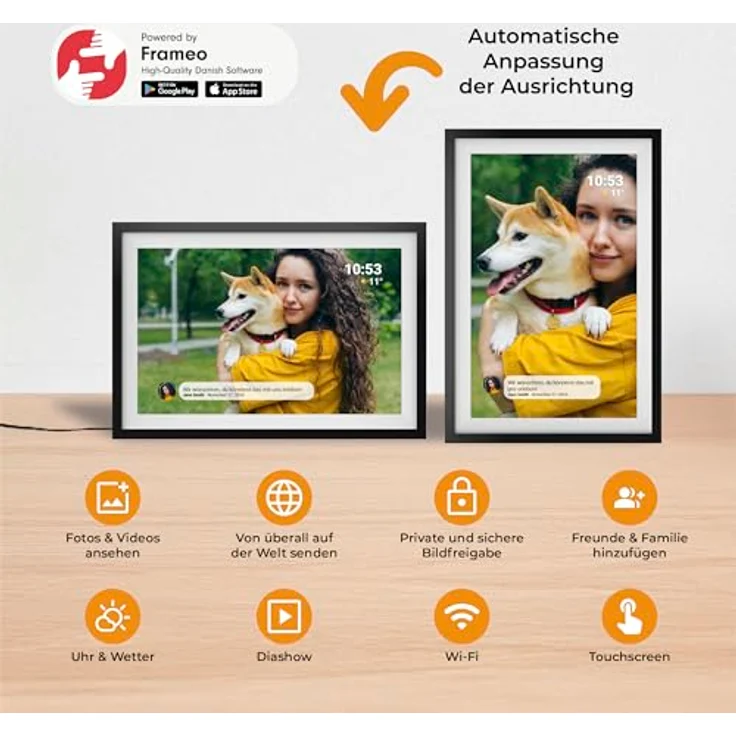Denver Frameo PFF-1016 25,4cm (10,1) 16GB Digitaler Bilderrahmen mit extrafeinem Rand, Kristallklares HD-Display, WLAN-Übertragung und 16GB Speicherplatz, Schwarz – Bild 5