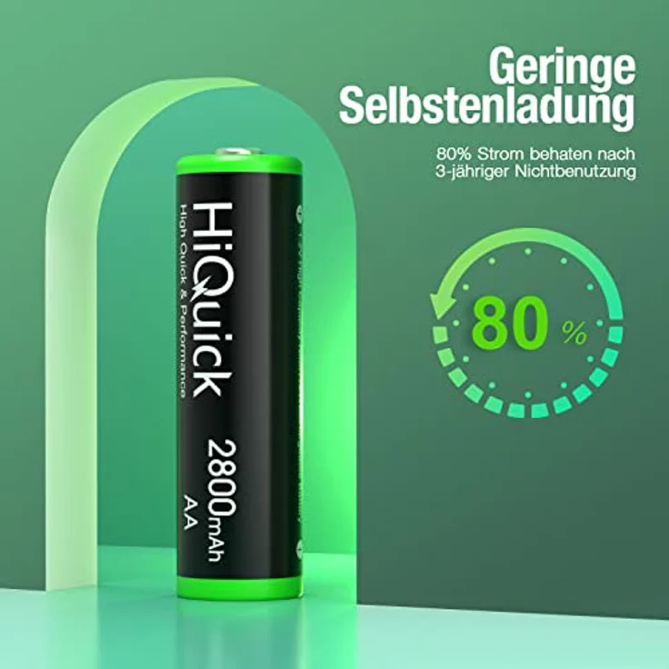 HiQuick Mignon AA Akku 2800mAh - NI-MH wiederaufladbare Batterien, 1200 Tech wideraufladbare AA Akkus, geringe Selbstentladung - 1,2V AA Batterien 4 Stück – Bild 3