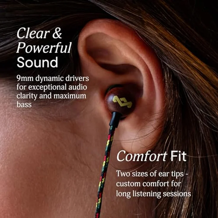 Marley House of Smile Jamaica, kabelgebundene USB-C In-Ear-Kopfhörer mit 9,2-mm-Treibern, verwicklungsfrei, integriertes Mikrofon, Rasta-Design, nachhaltig gefertigt – Bild 4