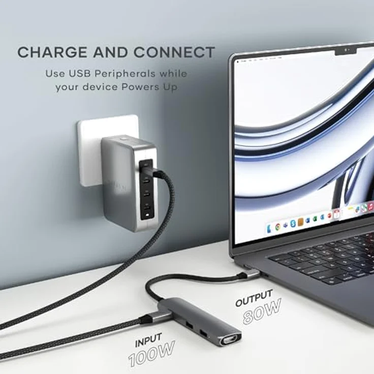 SATECHI 4-in-1 USB-C Hub Slim Plus, Multiport-Adapter, Dockingstation mit 4K HDMI, 100W Power Delivery, 2X USB-A Datenports – Space Grau – Bild 4