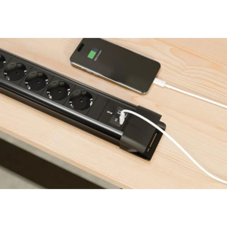 Bachmann CONNECTUS 6xCEE7/3 Steckdosenleiste mit 1xSchalter und 1xUSB C/C 65W, Kabellänge 2m, Schwarz – Bild 3