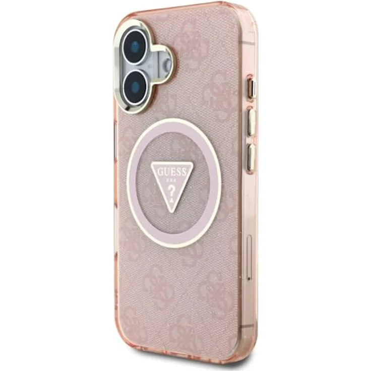 CG MOBILE Guess IML Metall Glitzer 4G Circle Triangle, MagSafe kompatible Handyhülle für iPhone 16, Rosa – Bild 2