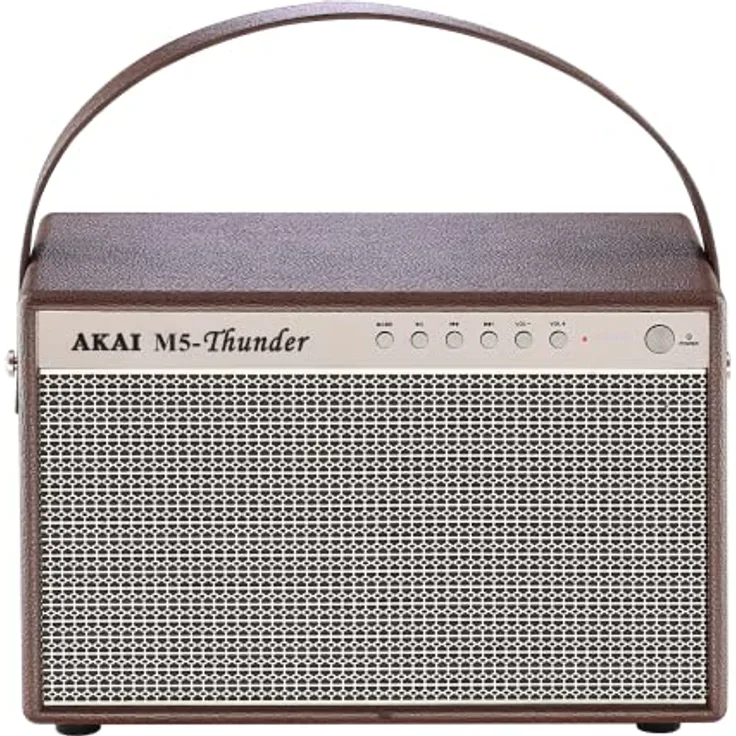 Akai Retro Bluetooth Lautsprecher mit Leder-Optik - Tragbarer Bluetooth 5.0 Speaker Box für Indoor & Outdoor im Vintage Look, USB, Aux-In, Braun