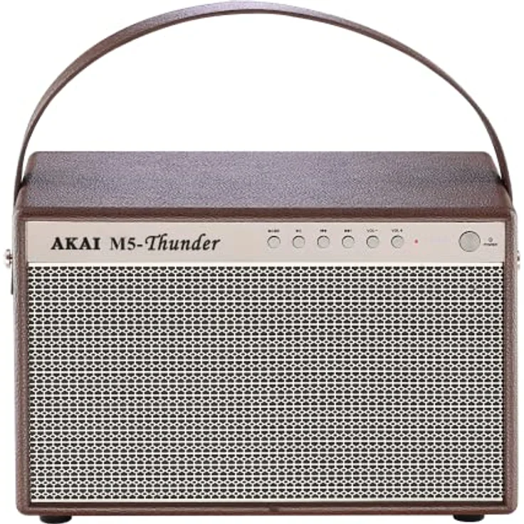 Akai Retro Bluetooth Lautsprecher mit Leder-Optik - Tragbarer Bluetooth 5.0 Speaker Box für Indoor & Outdoor im Vintage Look, USB, Aux-In, Braun – Bild 1