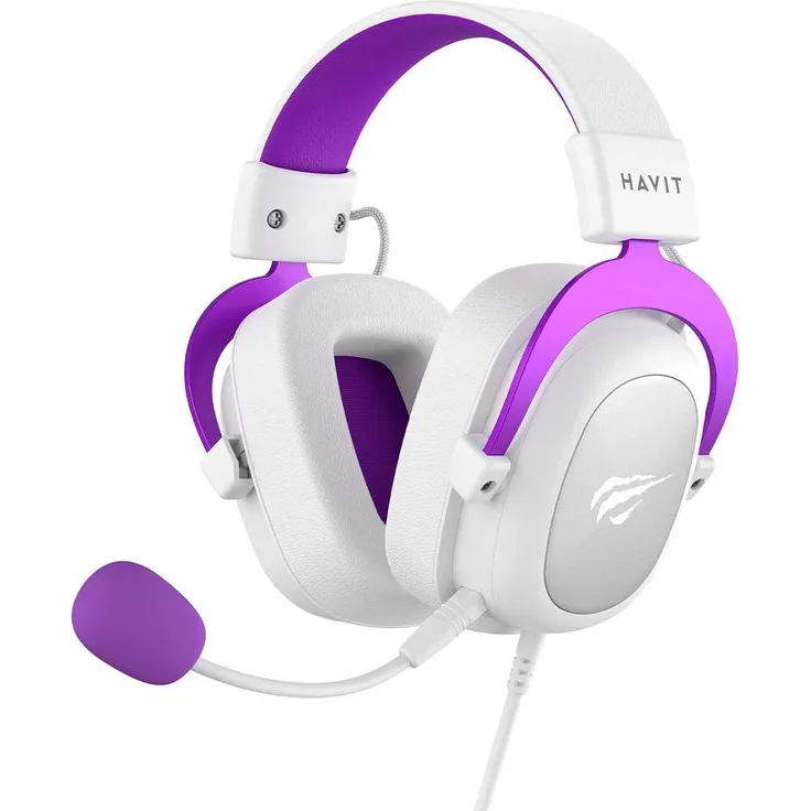 Havit H2002d Gaming Headset, Kabelgebunden, 53 mm Lautsprecher, Weiss und Violett, kompatibel mit PS4 und Xbox