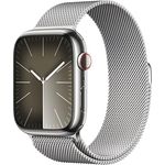 Apple Watch Series 9 GPS + Cellular, 45 mm Edelstahlgehäuse Silber, Milanaise Armband Silber