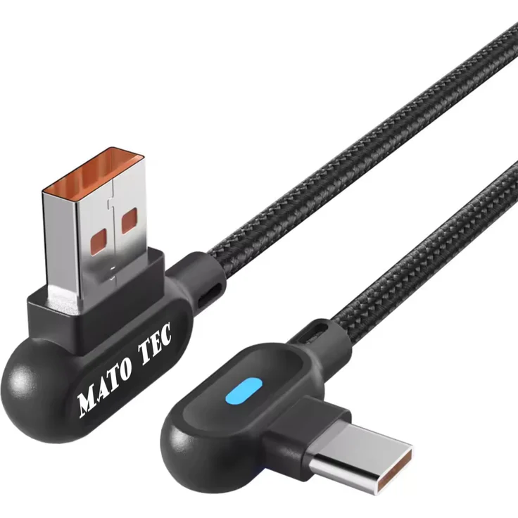 Marco Kuhn USB C Winkel 90 Grad Schnell Ladekabel, 1m, USB-A (weiblich) zu USB-C (männlich), ergonomischer Stecker, schwarz