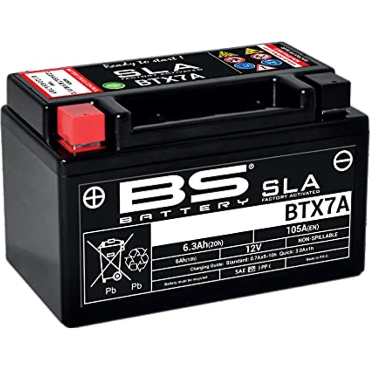 BS Battery BTX7A, wartungsfreie AGM-Batterie, sofort einsatzbereit, 12V, 6Ah, 90 CCA, auslaufsicher, hohe Vibrationsfestigkeit – Bild 1