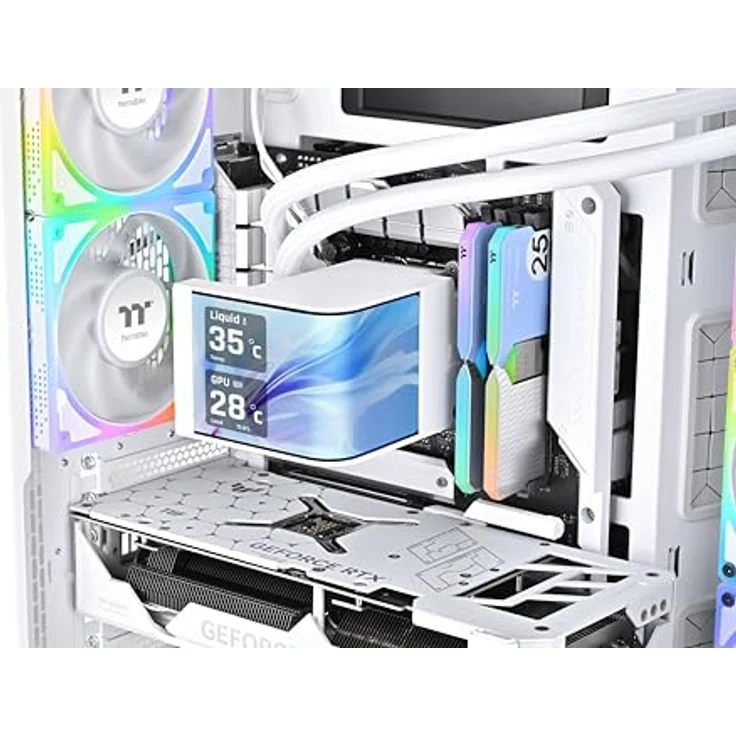 Thermaltake MAGCurve 360 Ultra Snow ARGB, AiO-Wasserkühlung mit 360mm Radiator, 3x 120mm ToughFan EX ARGB Lüftern und 6,67" Curved AMOLED-Display – Bild 6