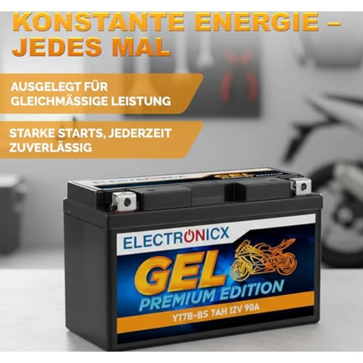 Electronicx GEL-YT7B-BS GEL Motorradbatterie, 7Ah 12V, wartungsfrei, auslaufsicher, rüttelfest, zyklenfest für Motorrad, Roller, Quad, ATV und Jetski – Bild 4