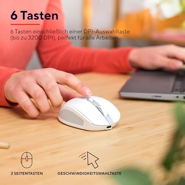 Trust Ozaa Leise Kabellose Maus Bluetooth + 2.4GHz, Kompakte Mehrgeräte Funkmaus, 60% Recyclingkunststoff, Wiederaufladbare Bluetooth Maus Laptop PC Computer Windows Android Mac - Weiß – Bild 5