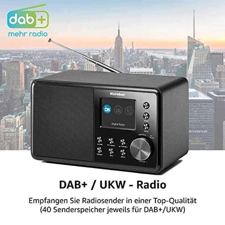 Karcher DAB 3000 Digitalradio (DAB+ / UKW-RDS, AUX-IN, Wecker mit Dual-Alarm) schwarz – Bild 2