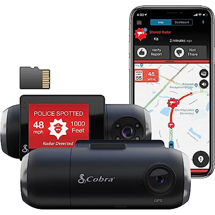 Cobra Smart Dashcam Autokamera mit Innenkamera - Full HD 1080P Auflösung, integriertes WiFi & GPS, 16GB SD-Karte, 2" Display, gemeinsame Warnungen, Unfallberichte, Notfall MayDay, Drive Smarter App