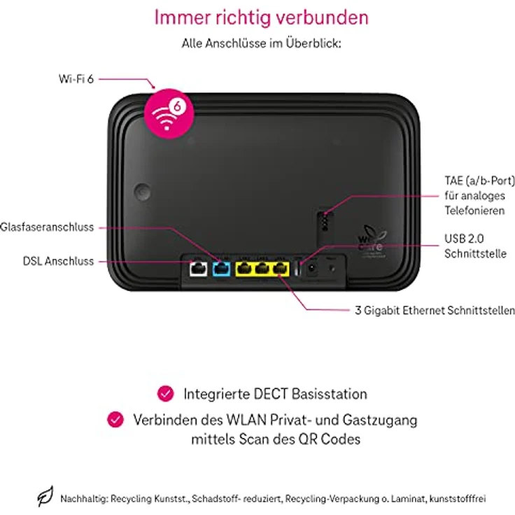 Deutsche Telekom Router Speedport Smart 4R | Wi-Fi 6 mit bis zu 5600 Mbit/s | WLAN-Mesh-Technologie & Magenta SmartHome Basis integriert | ideal für Entertain TV in UHD & 4K | inkl. DECT Basisstation – Bild 4