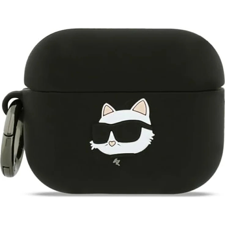 CG Mobile Karl Lagerfeld Silikonhülle „Chaupette Head 3D“ für AirPods Pro 3 (Schwarz) mit Karabinerhaken und langlebigem Silikon – Bild 1