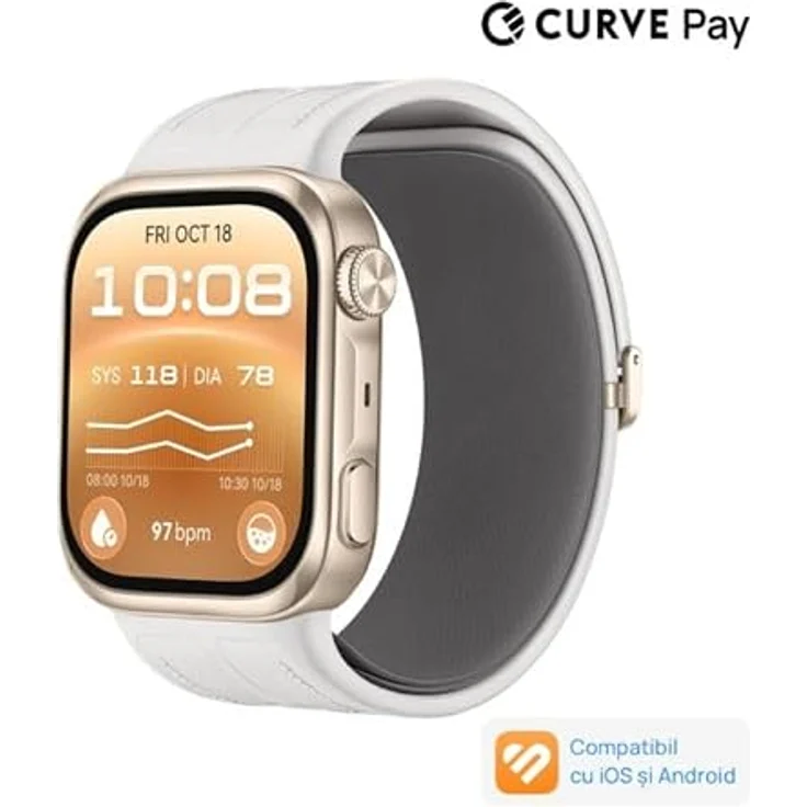 Huawei Watch D3 Gold, Smartwatch mit Schrittzähler und Herzfrequenzmessung, weißes Armband – Bild 2
