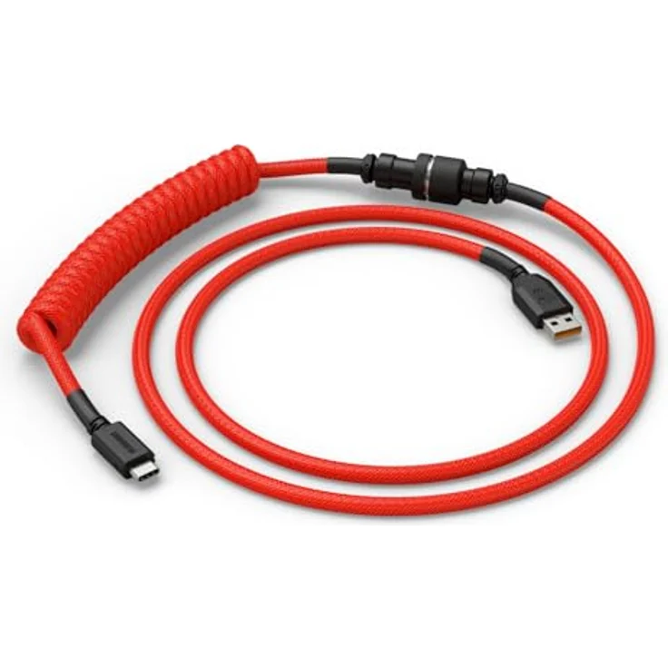 Glorious Gaming Premium Coiled Keyboard Cable - Vergoldetes USB-A auf USB-C, doppelt geflochtene Ummantelung, 5-poliger Aviator-Stecker - Crimson Red – Bild 2