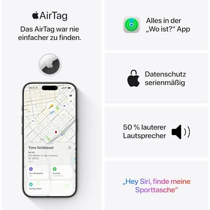 Apple AirTag 2. Gen., 4er Pack – Präzises Ortungssystem mit lauterem Signalton, langer Batterielaufzeit & „Wo ist?“ App – Bild 5