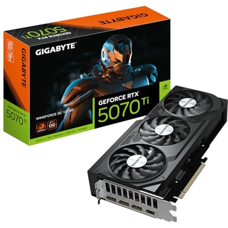 Gigabyte GeForce RTX 5070 Ti Windforce OC V2, 16GB GDDR7 Grafikkarte mit DirectX 12 Support und effizientem Kühlsystem – Bild 1