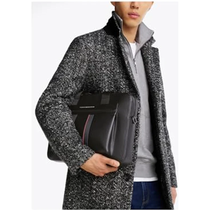 Tommy Hilfiger Laptoptasche TH FOUNDATION COMPUTER BAG, Damen Messengerbag, Henkeltasche, Umhängetasche mit Reißverschluss, in Black – Bild 3